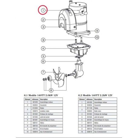 Ensemble moteur pour propulseur Lewmar 140TT 2.2kW 12V