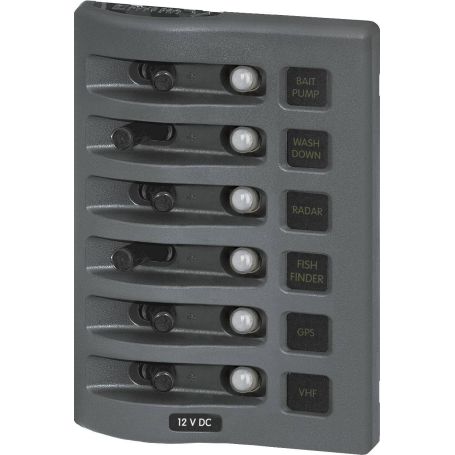 WeatherDeck® Panneau de disjoncteurs étanche 12V DC - gris 6 positions